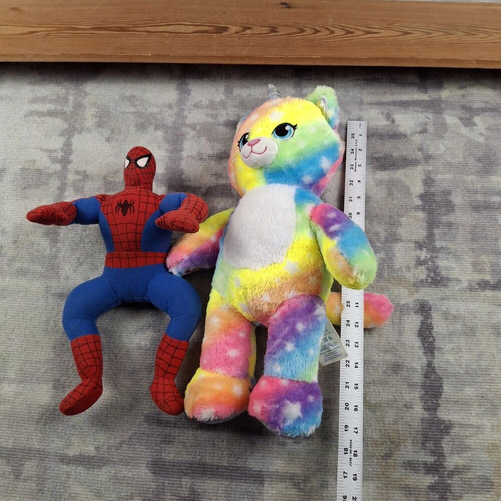 Plush Toy Lot Build A Bear Rainbow Kittycorn Cat Marvel Spider-Man Superhero